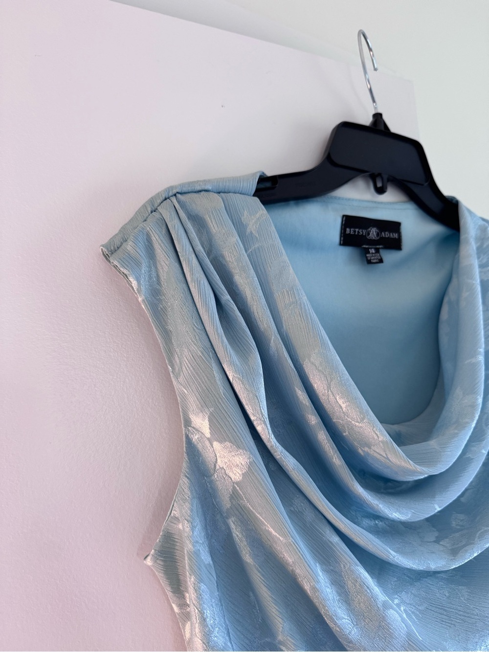Betsy & Adam floral jacquard gown in dusty blue with a cowl neckline - Picture 4 of 6